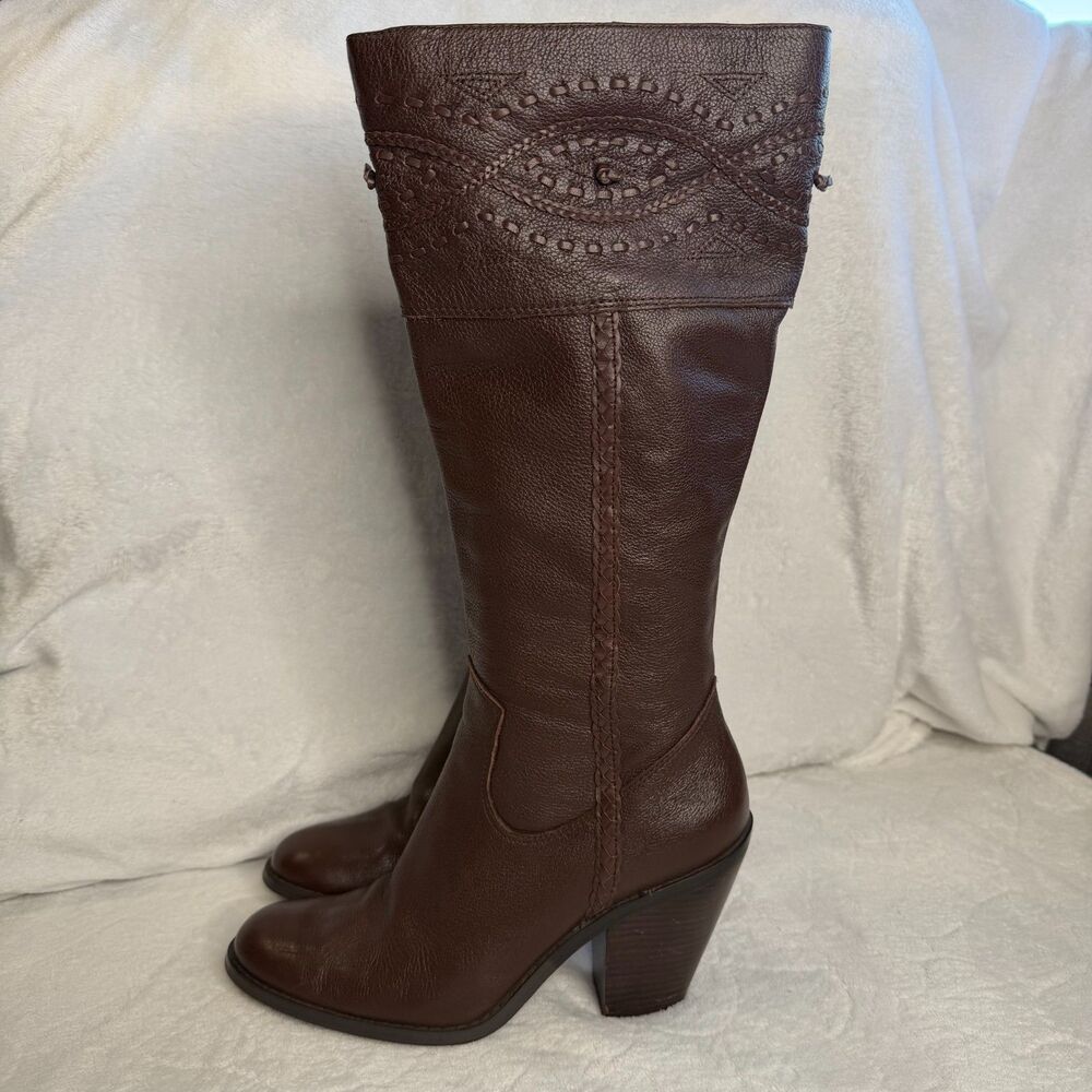 Coldwater Creek Brown Western Cowboy Boots Women's Size 10 Braided Detail - Picture 7 of 16